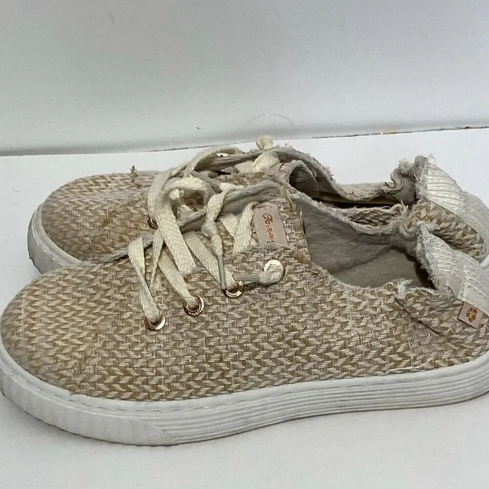 Tommy Bahama Women's Beige Tan Woven Linen Straw Lace Up Sneaker Shoes Size 9.5